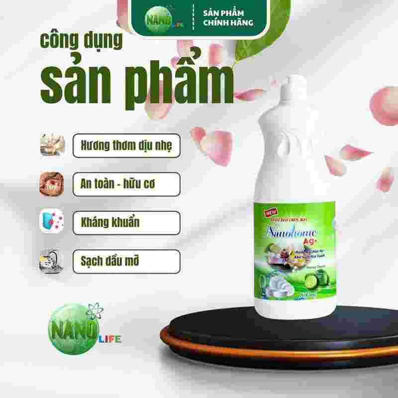 Nước rửa chén, bát Nanohome Ag+  0,8 Lít